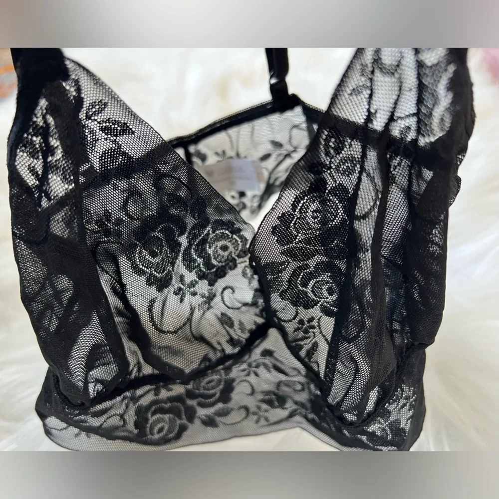 Sheer Black Floral Lace Bralette